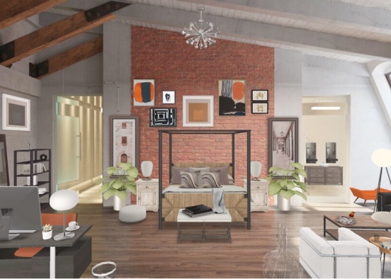 Industrial Modern Bedroom Design Rendering