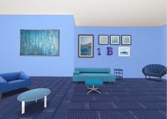 beautiful blue living room Design Rendering