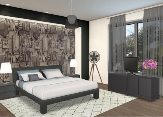 Modern black & white Bedroom Design Rendering