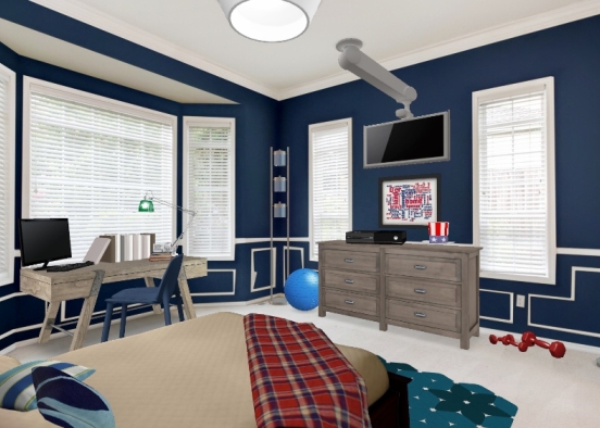 His Blue Bedroom Design Rendering