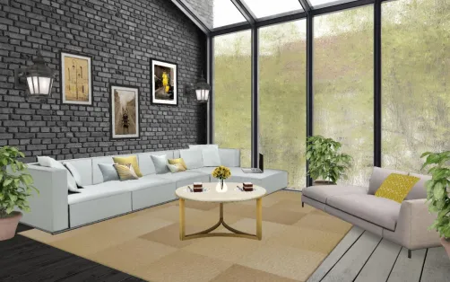 Yellow and white living room