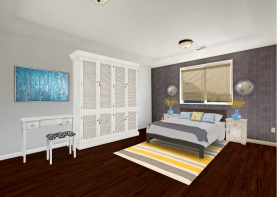blue yellow and grey bedroom Design Rendering