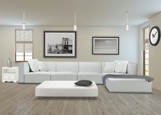 Soft And Calm, White living room. Design Rendering