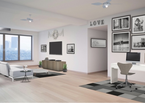 black & white living  Design Rendering