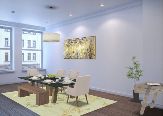 Yellow accented dining room Design Rendering