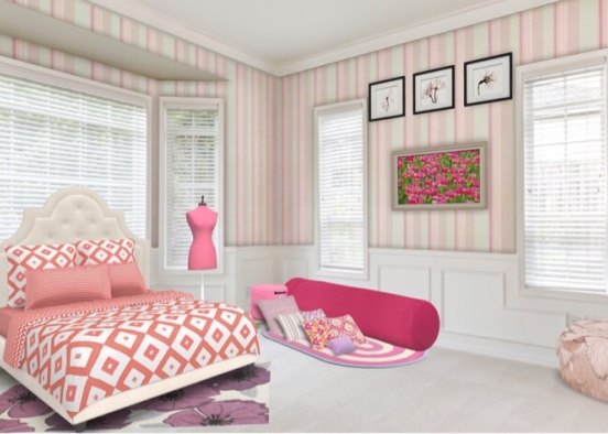 Pink Teenage Girl Room Design Rendering