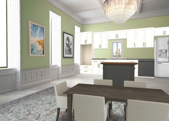Beautifal Dining Room And Kitchen Combo Design Rendering