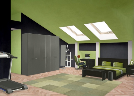 green black dorm room Design Rendering