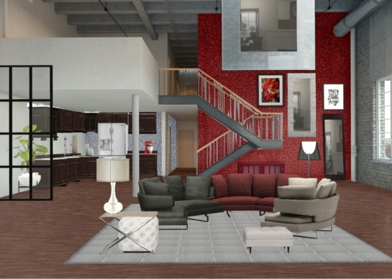High Stairs Red and Blue Design Rendering