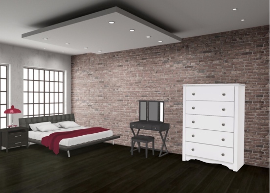 Blakc, White, and Red bedroom Design Rendering
