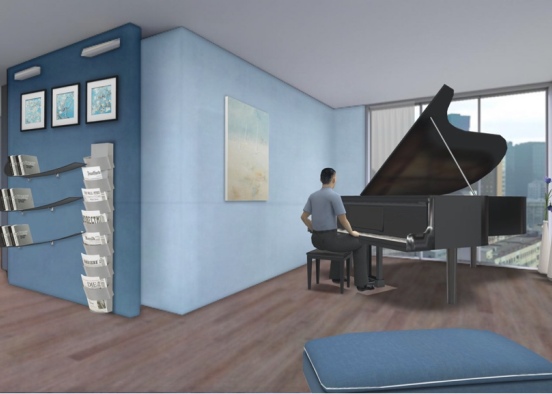 Piano Room and Library  Design Rendering