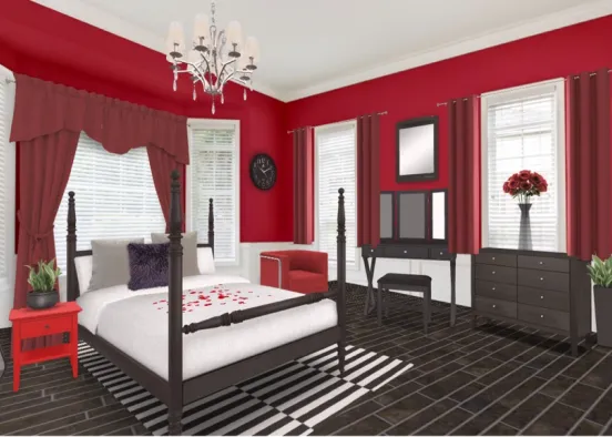 Red and black bed room  Design Rendering