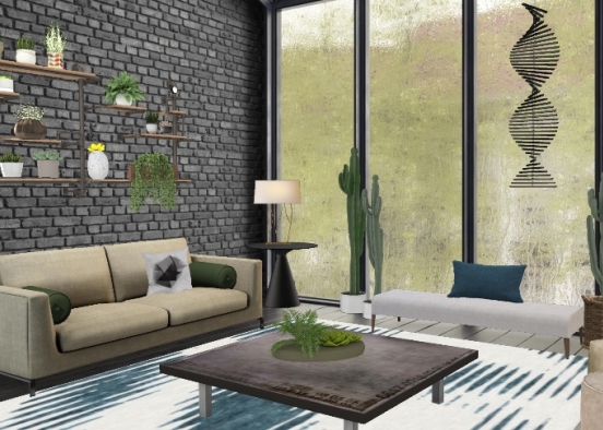 Modern botanical living room Design Rendering