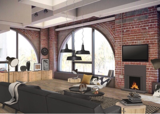 Industrial living room Design Rendering