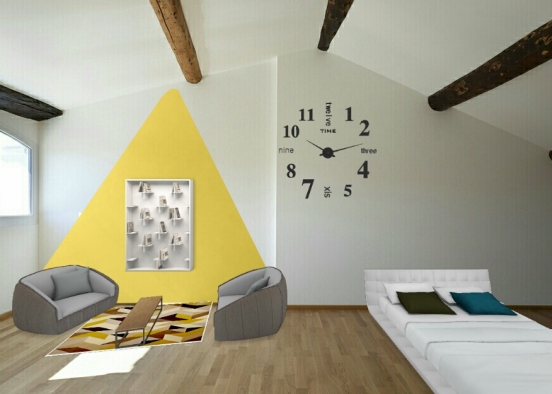 Chambre triangle jaune Design Rendering