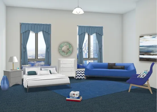 comfy blue bedroom Design Rendering