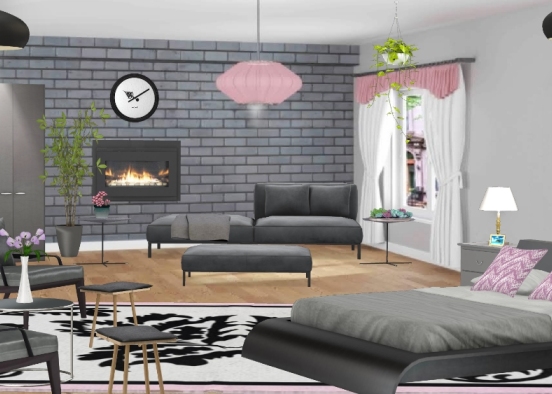 Grey and pink room Design Rendering