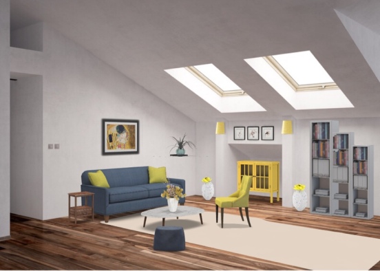 Yellow and blue living room Design Rendering