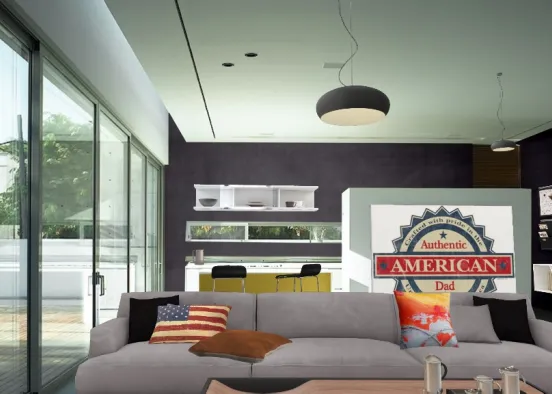 American kitchen and living room Design Rendering