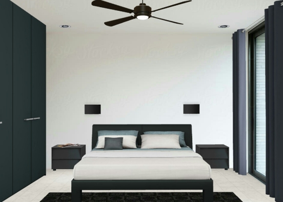 All black furnished bedroon Design Rendering