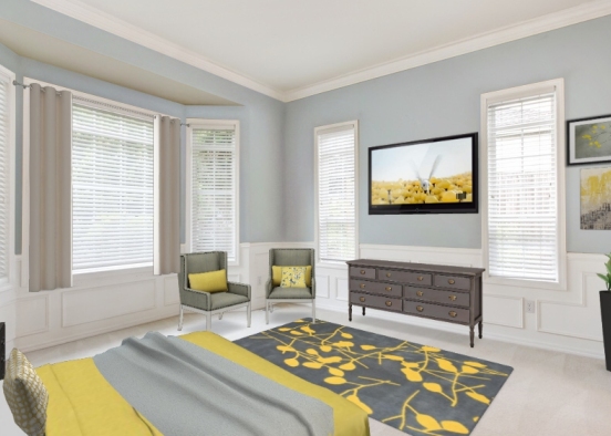 Yellow and gray master bedroom Design Rendering
