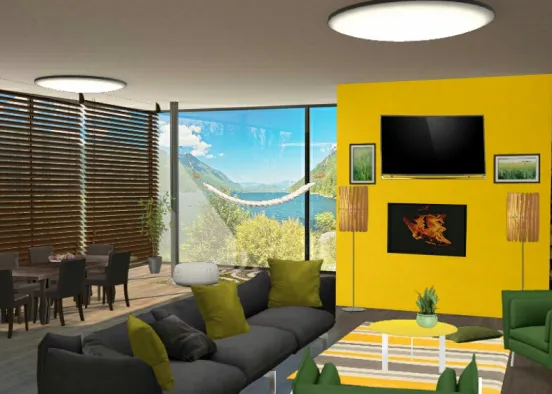 Sala de estar/comedor vibrante Design Rendering
