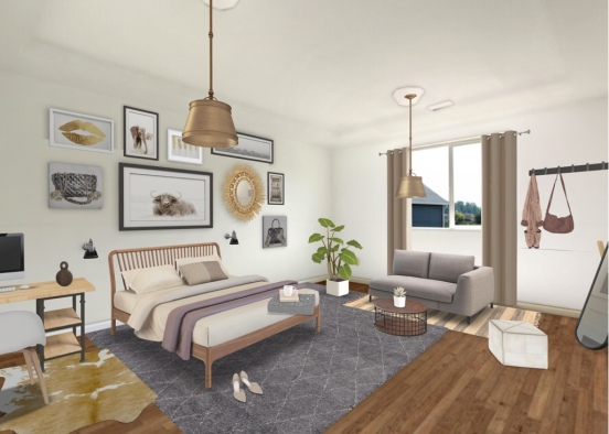 mid century modern bedroom with a touch of glam  Design Rendering