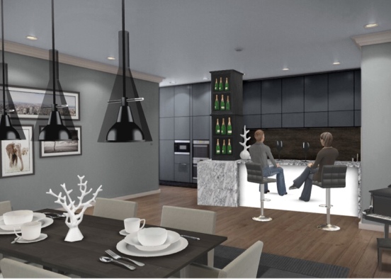 Black, grey and white kitchen Design Rendering