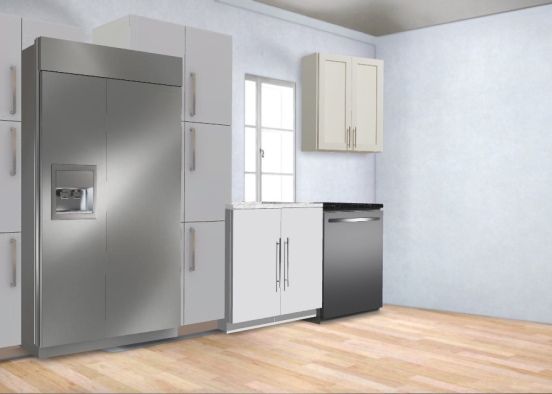 Left kitchen with pantry wrapped fridge Design Rendering