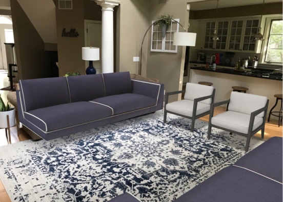 Blue couch. White armchair Design Rendering