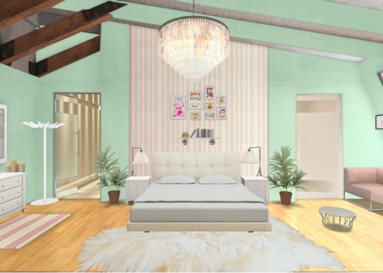 Mint green and pink room Design Rendering