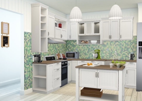 Green Kitchen Design Rendering