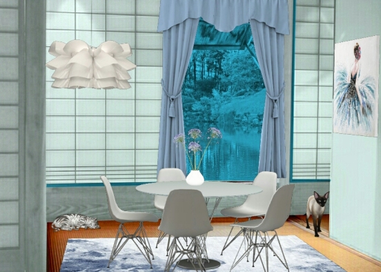 Blue and white Dining Room Design Rendering
