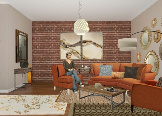 Warm modern living space  Design Rendering