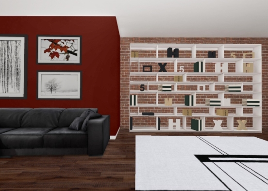 RedWhiteBlack living room Design Rendering