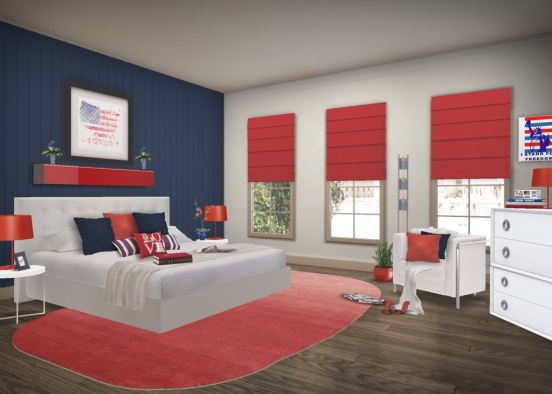 Red, White & Blue Bedroom  Design Rendering