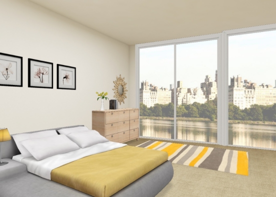 Yellow-gray bedroom Design Rendering