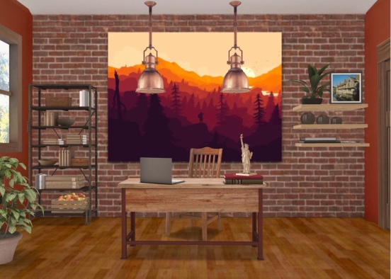 Wooden Workspace Design Rendering
