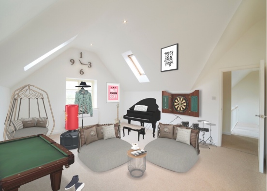 Cluttered Family Fun Room Design Rendering