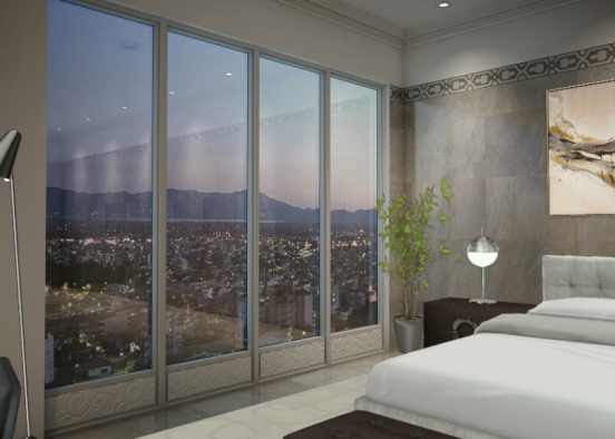 Modern City View Bedroom Design Rendering
