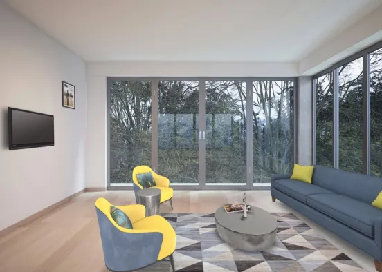 blue-yellow living room Design Rendering
