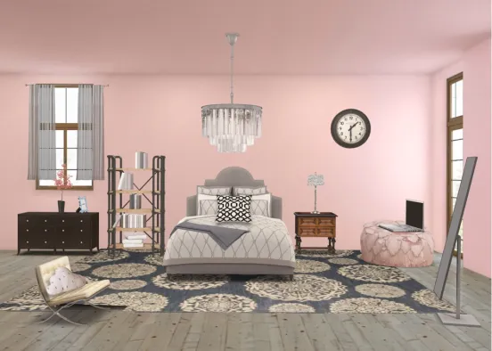 Cozy cute, and pink bedroom!  Design Rendering