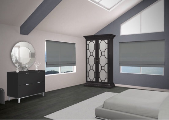 Modern grey, black and white bedroom Design Rendering