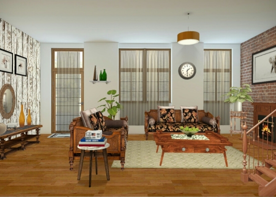 Wooden living room Design Rendering