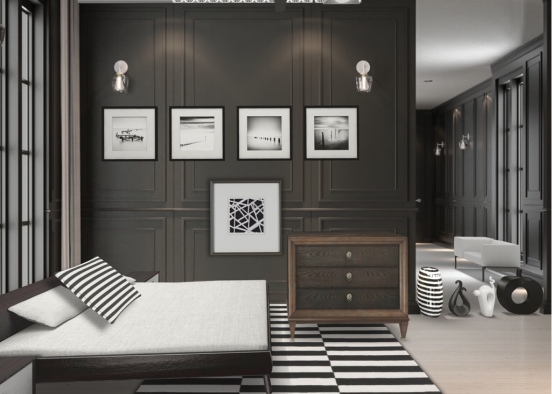 black and white room Design Rendering