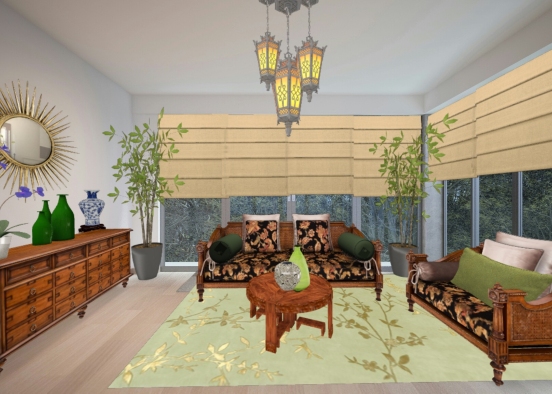 Chinese inspired sitting room Design Rendering