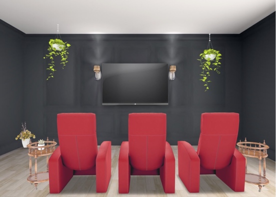 this is a very cozy and plant filled home cinema  Design Rendering