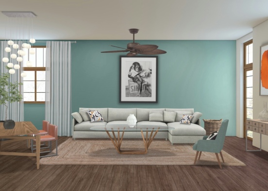 Modern boho living room  Design Rendering
