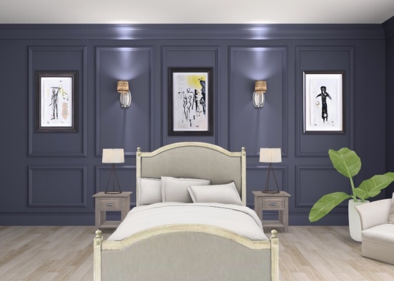 Blue Paneled Bedroom Design Rendering
