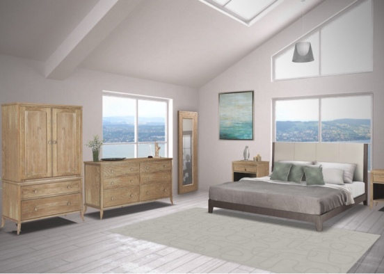 neutral wood beachy blue bedroom Design Rendering